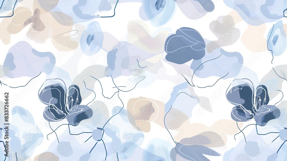 Poster fluid florals flat design top view fluid theme water color monochromatic color scheme . seamless pat