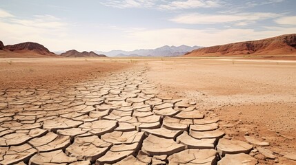 a parched desert with a cracked and dry riverbed