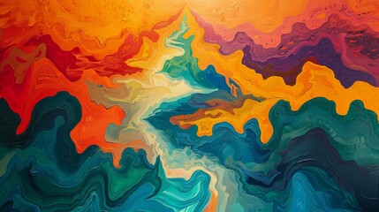 Abstract River Deltas, Artistic representations of river deltas with dynamic shapes and bright colors