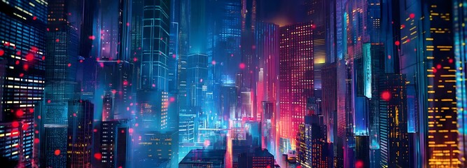 Fototapeta premium 5. An abstract cityscape background, infused with neon lights and futuristic elements, rendered in a manga-style aesthetic, offering ample space for accompanying text