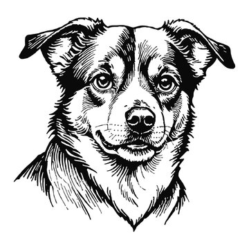 recommend clip art: Brauner Hund Dog Hand Drawn Engraved Ink Line Art Sketch Illustration