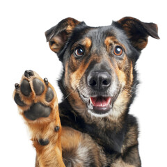 german shepherd dog, a Friendly smart dog giving his paw close up isolated on white background