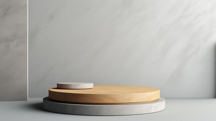 3D rendered minimalist podiums, stacked together with a modern, quirky design, set against a light gray background.