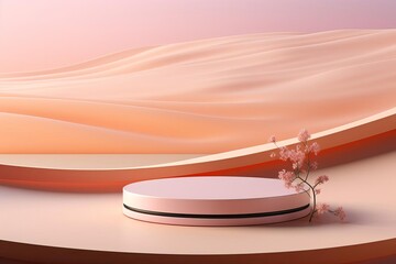 3D rendering of pink podium with pink abstract background.