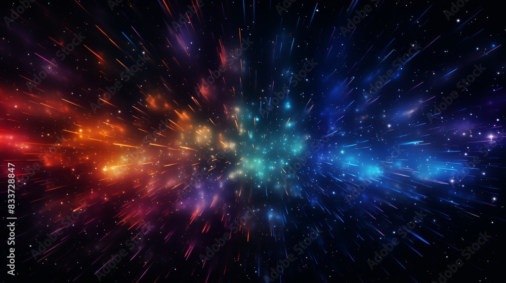 Poster A mesmerizing abstract multicolor spectrum pulsating and glowing within a dark, starry night sky.