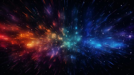 Obraz premium A mesmerizing abstract multicolor spectrum pulsating and glowing within a dark, starry night sky.