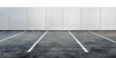 Empty parking lot against white backdrop. Concept Automotive Photography, Minimalist Backgrounds, Urban Landscapes, Vehicle Showcasing, Empty Spaces