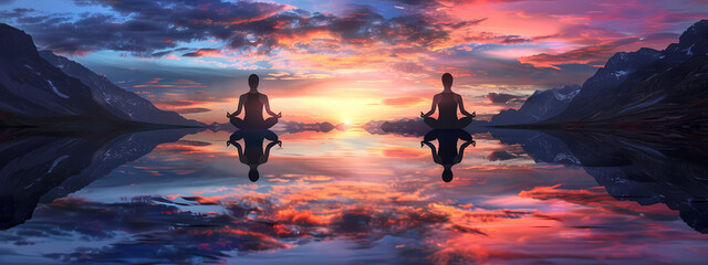 Fototapeta premium Serene Meditation with Sunset Background