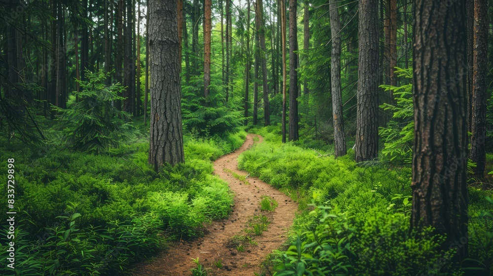 Aufkleber A forest path with trees on both sides