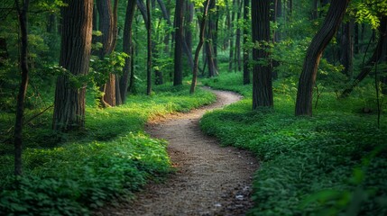 Fototapeta premium A path through a forest with trees on both sides