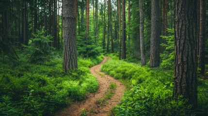 Obraz premium A forest path with trees on both sides