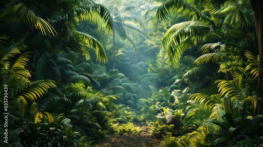Poster A lush jungle with a path through it