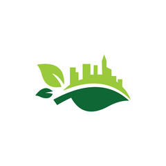 abstract life logo design. urban symbols on green leaves
