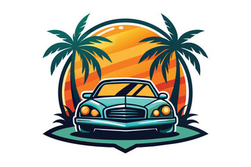 car on the beach with the palm trees