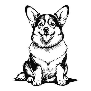 recommend clip art: Corgi Dog Hand Drawn Engraved Ink Line Art Sketch Illustration