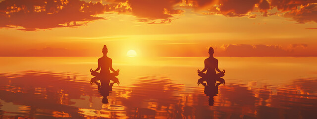 Serene Meditation with Sunset Background