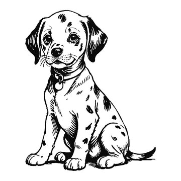 recommend clip art: Dalmatian Dog Puppy Hand Drawn Engraved Ink Line Art Sketch Illustration
