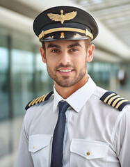Obraz premium The pilot smiling portrait on a airport