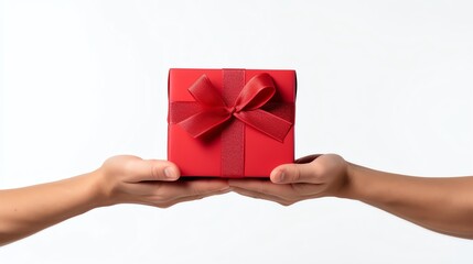 Hands presenting a beautifully wrapped Fathers Day present, capturing the excitement of gifting Isolated white background, copy space