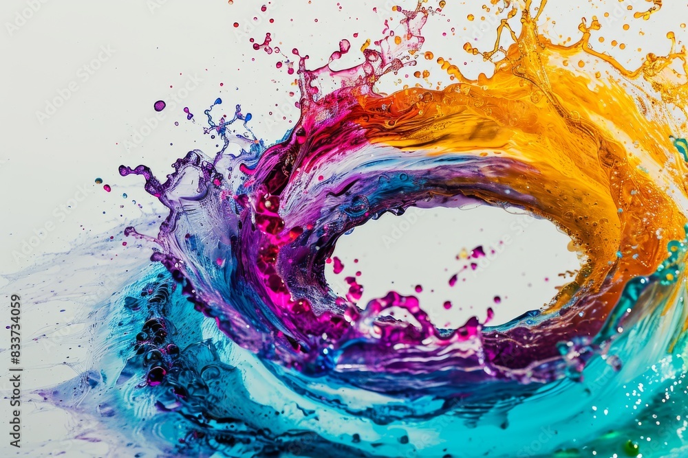 Aufkleber abstract circle liquid motion flow explosion. curved wave colorful pattern with paint drops on a whi