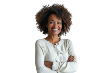 happy mature black female on transparent background