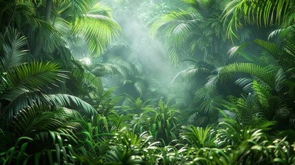A lush green jungle with a lot of trees and plants