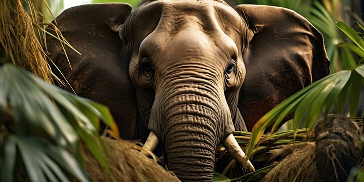 Sumatran elephant portrait emphasizing wildlife conservation efforts for endangered species. Concept Wildlife Conservation, Endangered Species, Elephant Photography, Sumatran Elephant Portrait