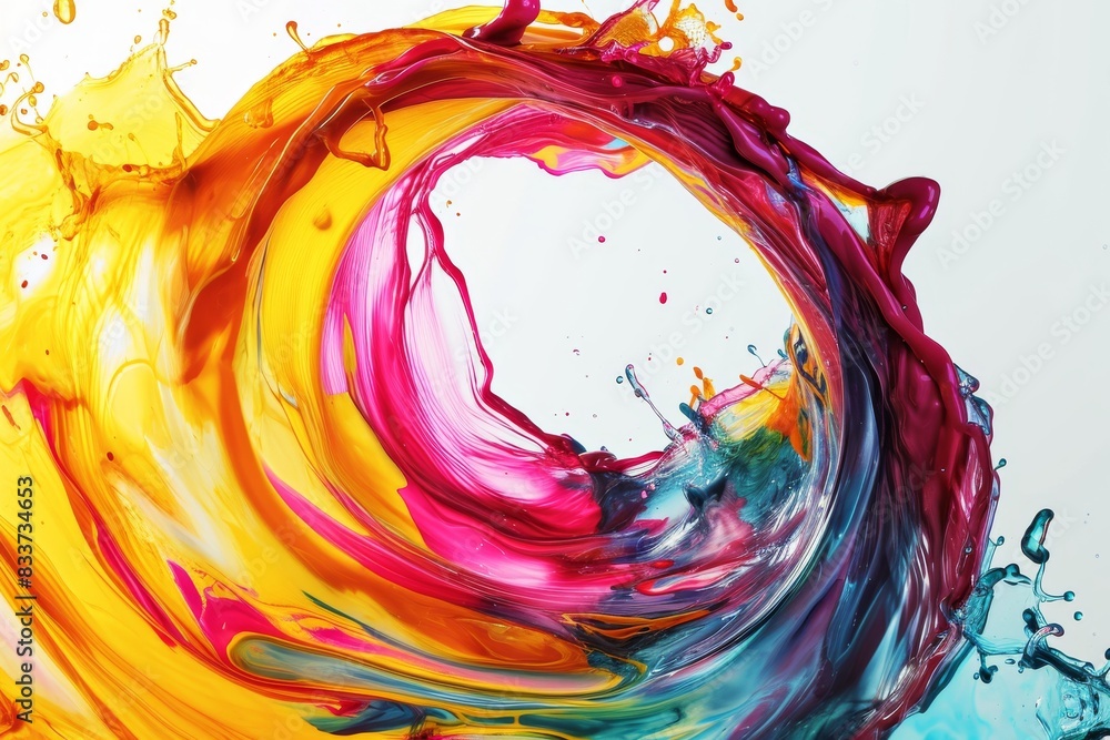 Aufkleber abstract circle liquid motion flow explosion. curved wave colorful pattern with paint drops on a whi