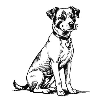 recommend clip art: Jack Russel Terrier Dog Hand Drawn Engraved Ink Line Art Sketch Illustration