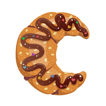 Cookie letter C which is colorful Icing. Biscuit ABC. Vector illustration isolated on a white background