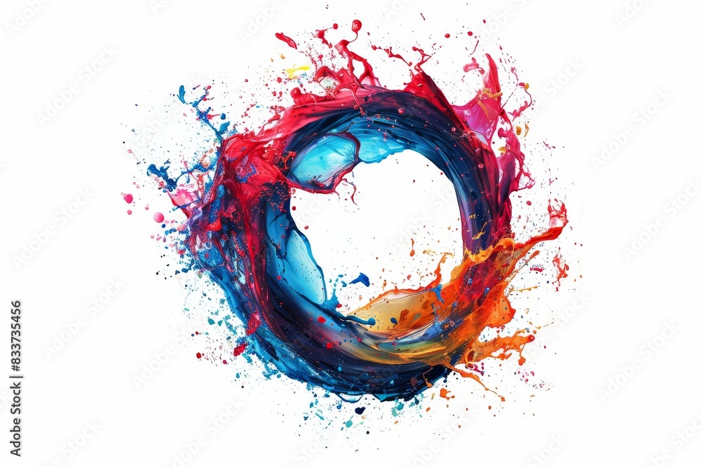 Poster abstract circle liquid motion flow explosion. curved wave colorful pattern with paint drops on a whi