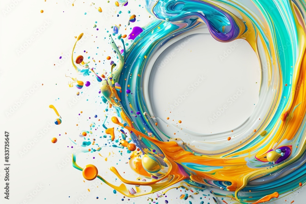 Aufkleber abstract circle liquid motion flow explosion. curved wave colorful pattern with paint drops on a whi