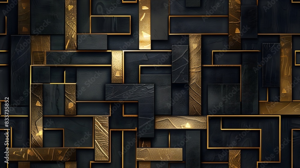 Poster overlapping wooden geometric shapes forming intricate abstract pattern