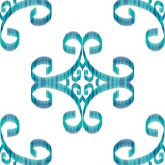 Watercolor Ethnic seamless pattern in tribal.Ikat design on paper texture in native American, Mexican, African, Tradition style.Aztec geometric folk culture art background.Boho abstract.Hand painted.