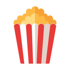 popcorn in stripped red cardboard box on white background, isolated