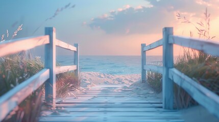 Serene Beach Pathway at Sunset: Peaceful Coastal Escape