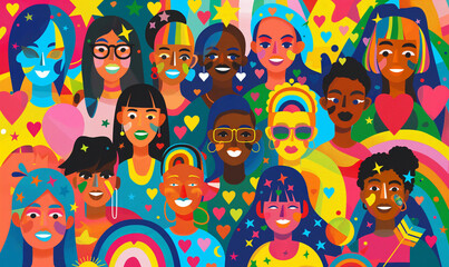 Fototapeta premium Vibrant and Joyful Pride Month Celebration with Diverse Individuals and Rainbow Colors