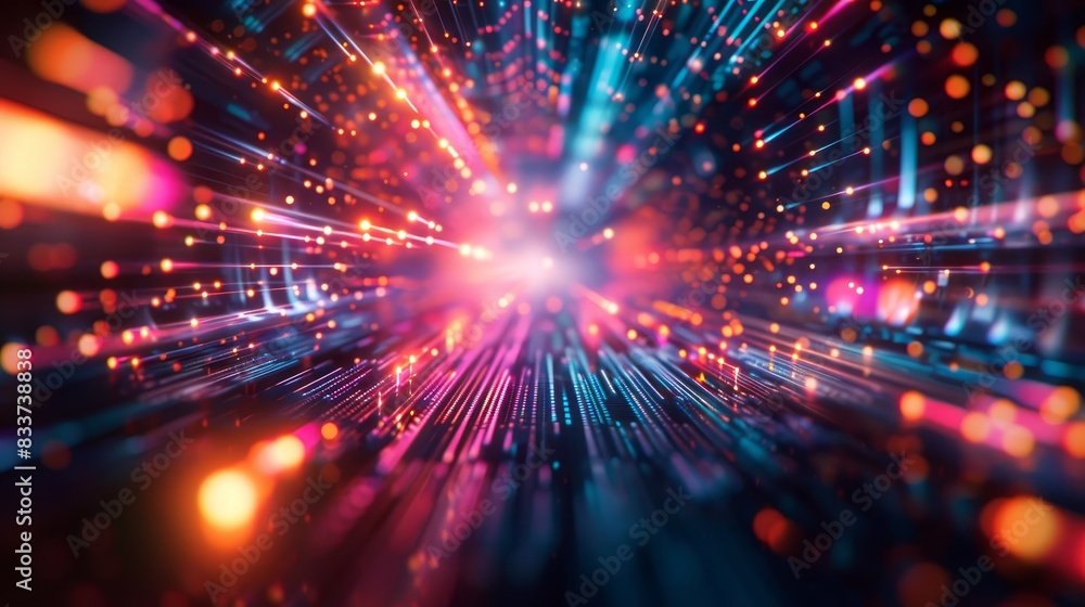 Poster dynamic digital precision background with vibrant moving lights, highlighting modern technology and 