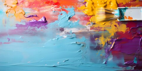 Vibrant paint being applied to a room wall with deep splashes. Concept Home Renovation, Interior Design, Colorful Accents, Creative Decor, Paint Splatter