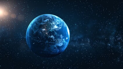 Hyper-Realistic Blue Earth  Centered in Black Space, Surrounded by Stars.