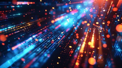 Dynamic digital precision background with vibrant moving lights, highlighting modern technology and innovation. Ideal for tech-related visuals