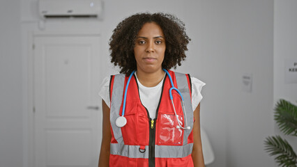 African american female paramedic standing indoors