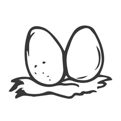 vector illustration nest with eggs Hand drawn, doodle. Isolated on white background