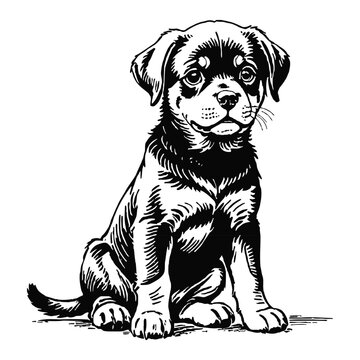 recommend clip art: Rottweiler Dog Puppy Hand Drawn Engraved Ink Line Art Sketch Illustration