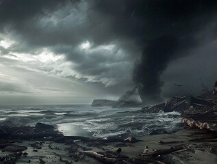 Obraz premium Tornado hurricane twister or cyclone storm, image whirlwind or wind. natural disaster concept.