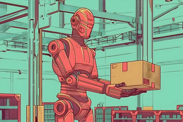 cartoon-like illustration of warehouse robot - robots, warehouse, automation, fulfillment, logistics
