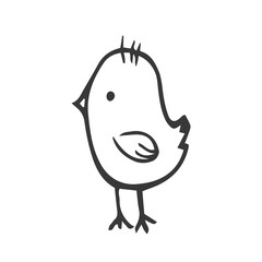 Hand drawn cute cartoon illustration of standing small chick. Isolated on background.