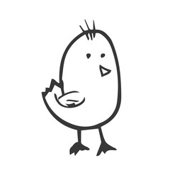 Hand drawn cute cartoon illustration of standing small chick. Isolated on background.