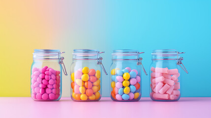 Jars with colorful candies.