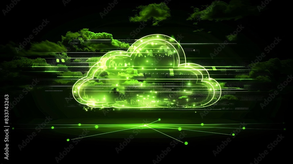 Poster abstract illustration of a secure cloud representing data protection and cybersecurity digital art c